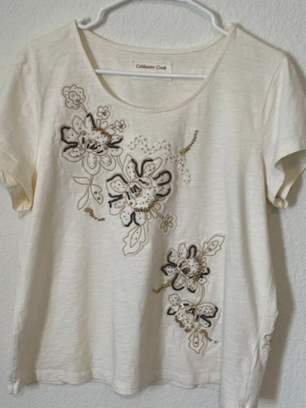Women's Coldwater Creek Beaded Applique T-Shirt Size XL
